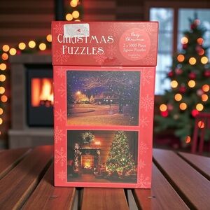 Cozy Christmas 2 X 1000 Pc Jigsaw Puzzles Completed Size 24.44” X 16.93” Sealed!